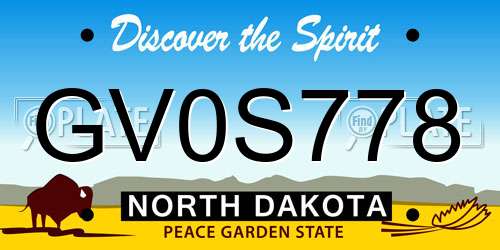 GV0S778 North Dakota License Plate