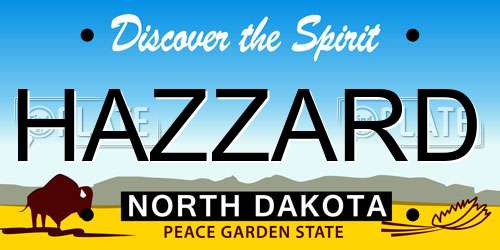HAZZARD North Dakota License Plate
