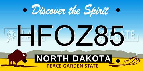 HFOZ85 North Dakota License Plate