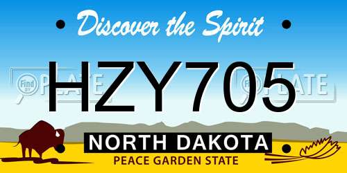 HZY705 North Dakota License Plate