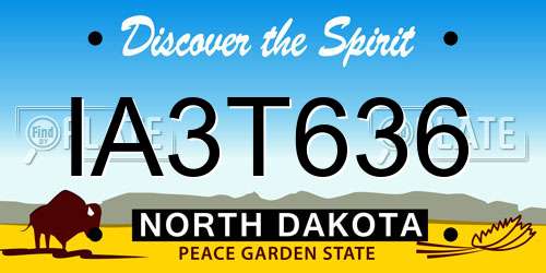 IA3T636 North Dakota License Plate