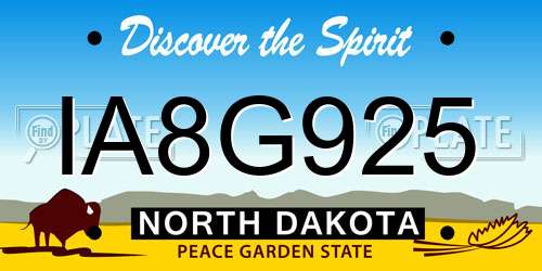 IA8G925 North Dakota License Plate