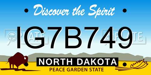 IG7B749 North Dakota License Plate