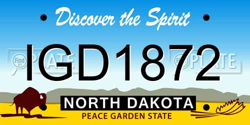 IGD1872 North Dakota License Plate