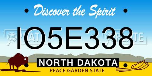 IO5E338 North Dakota License Plate