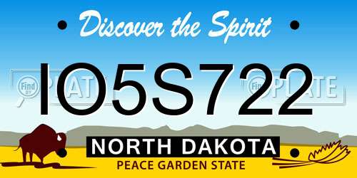 IO5S722 North Dakota License Plate