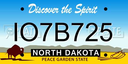 IO7B725 North Dakota License Plate