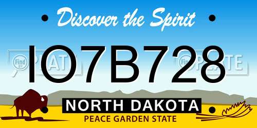 IO7B728 North Dakota License Plate