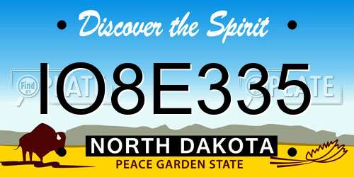 IO8E335 North Dakota License Plate