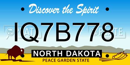 IQ7B778 North Dakota License Plate