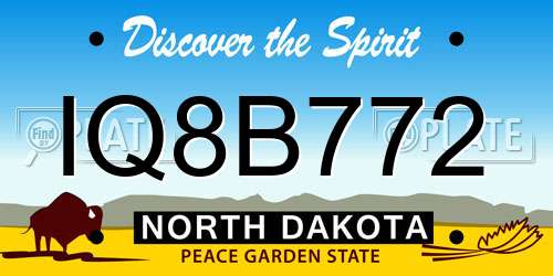 IQ8B772 North Dakota License Plate
