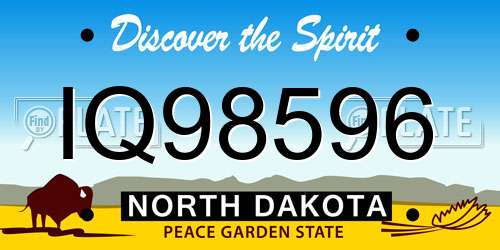 IQ98596 North Dakota License Plate