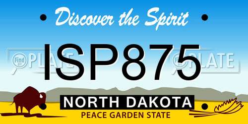 ISP875 North Dakota License Plate