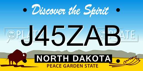 J45ZAB North Dakota License Plate