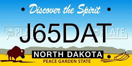 J65DAT North Dakota License Plate