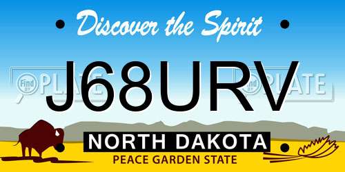 J68URV North Dakota License Plate
