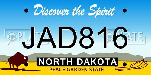 JAD816 North Dakota License Plate