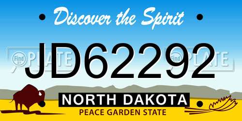 JD62292 North Dakota License Plate