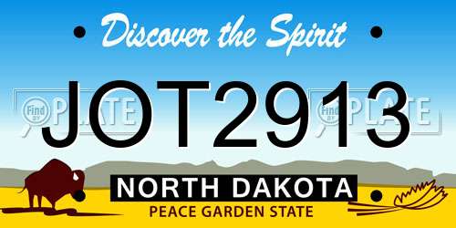 JOT2913 North Dakota License Plate