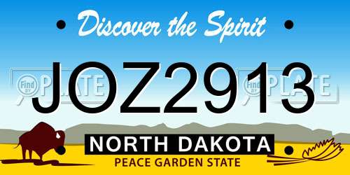 JOZ2913 North Dakota License Plate
