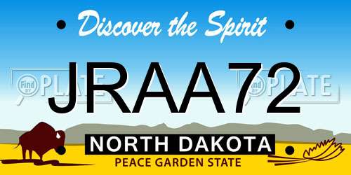 JRAA72 North Dakota License Plate