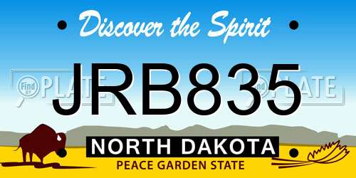 JRB835 North Dakota License Plate
