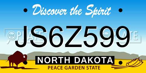 JS6Z599 North Dakota License Plate