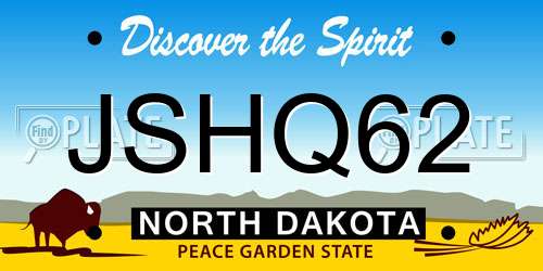 JSHQ62 North Dakota License Plate