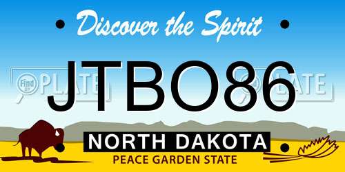 JTBO86 North Dakota License Plate