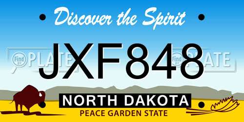 JXF848 North Dakota License Plate