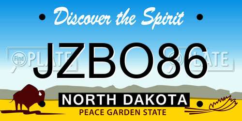 JZBO86 North Dakota License Plate
