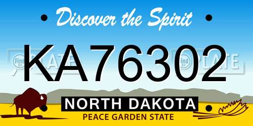 KA76302 North Dakota License Plate