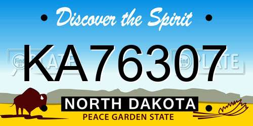 KA76307 North Dakota License Plate
