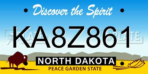 KA8Z861 North Dakota License Plate