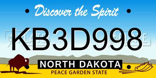 KB3D998 North Dakota License Plate