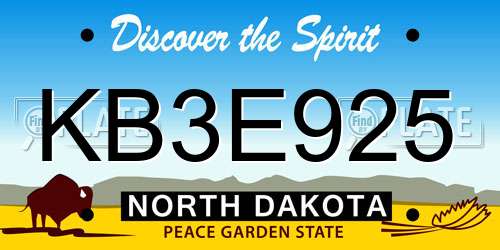 KB3E925 North Dakota License Plate