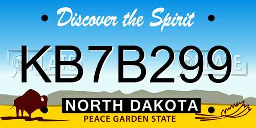 KB7B299 North Dakota License Plate