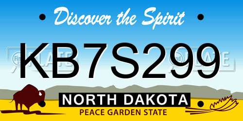KB7S299 North Dakota License Plate