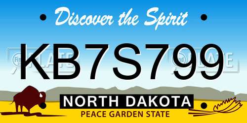 KB7S799 North Dakota License Plate