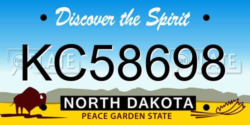 KC58698 North Dakota License Plate