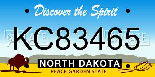 KC83465 North Dakota License Plate