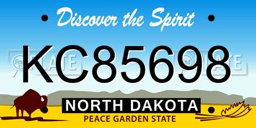 KC85698 North Dakota License Plate