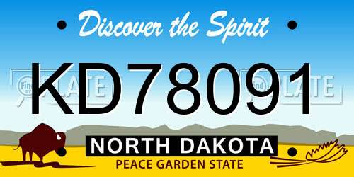 KD78091 North Dakota License Plate