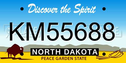 KM55688 North Dakota License Plate