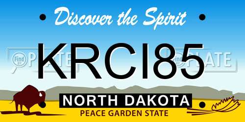 KRCI85 North Dakota License Plate