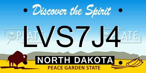 LVS7J4 North Dakota License Plate