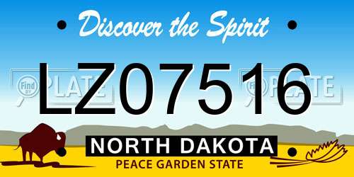 LZ07516 North Dakota License Plate