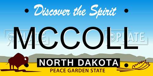 MCCOLL North Dakota License Plate