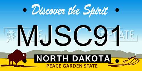 MJSC91 North Dakota License Plate