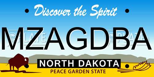 MZAGDBA North Dakota License Plate
